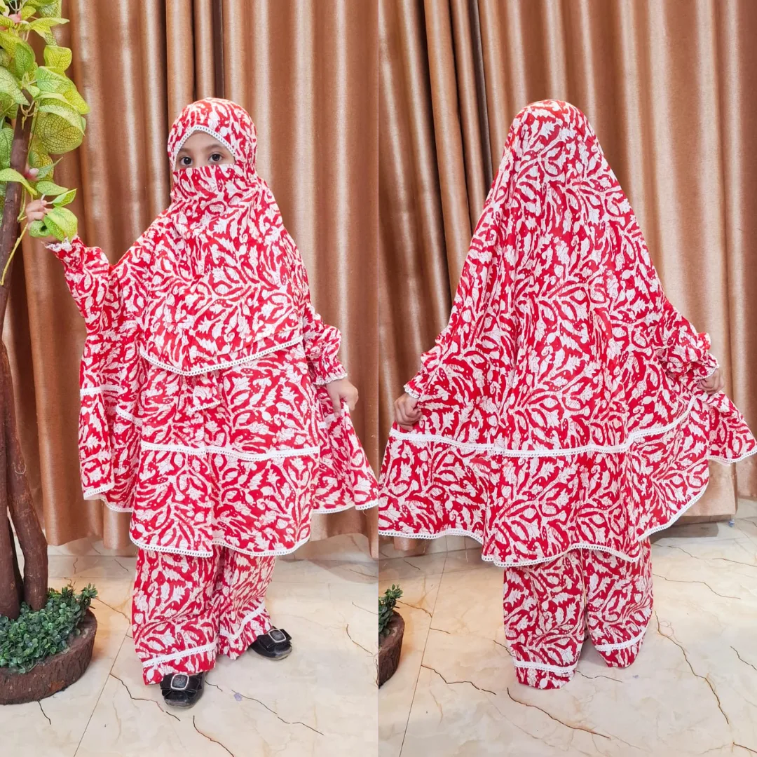 Kids Cotton Khimar Set Age 1 to 12 Customised KCK106